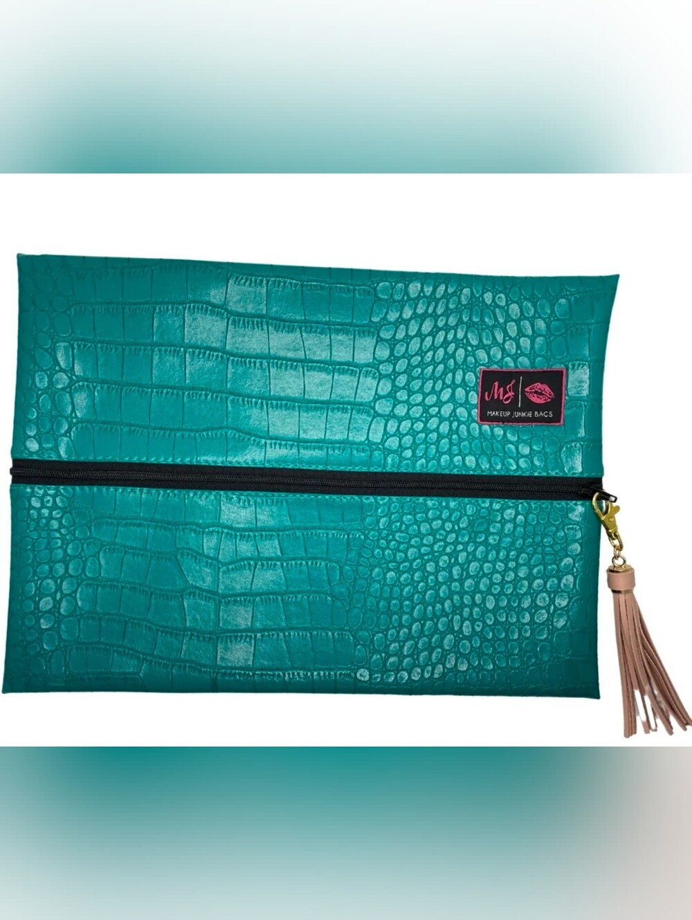 Makeup Junkie Bags Teal Croc-Embossed Cosmetic Bag-MEDIUM 11" X 8"